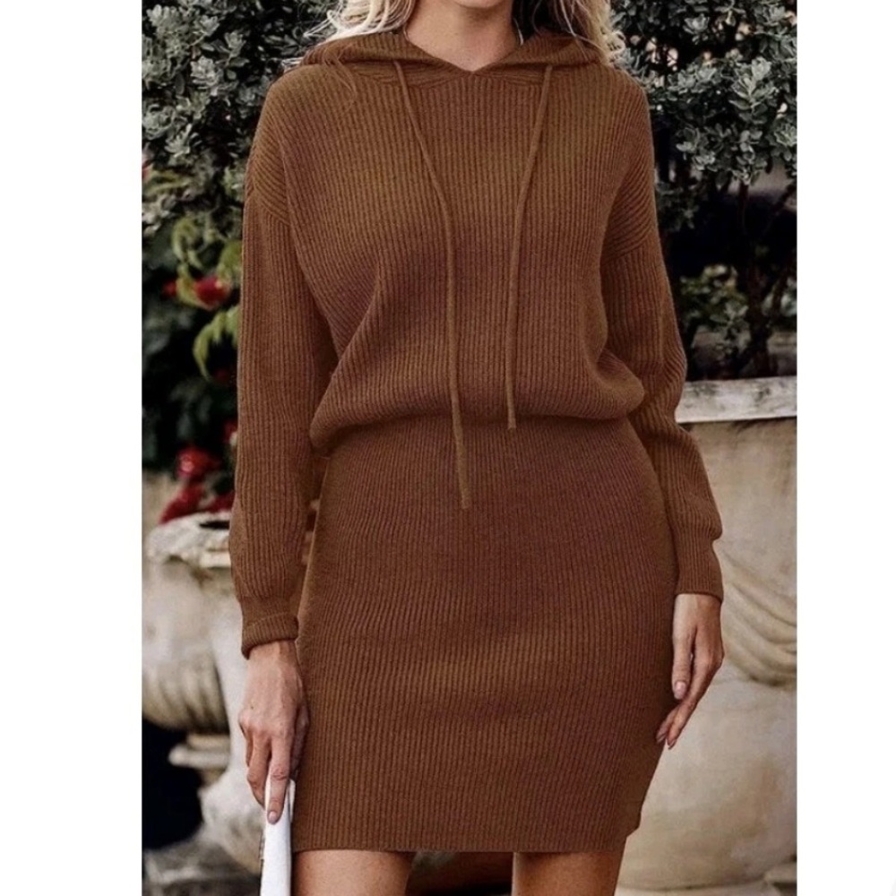 NWT Prettygarden Rust Hoodie Sweater Dress Medium